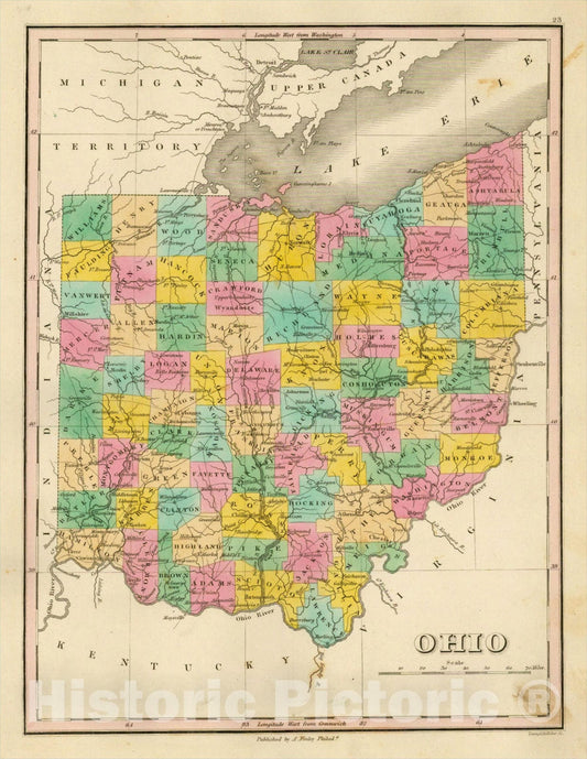Historic Map : Ohio, 1826, Anthony Finley, Vintage Wall Art