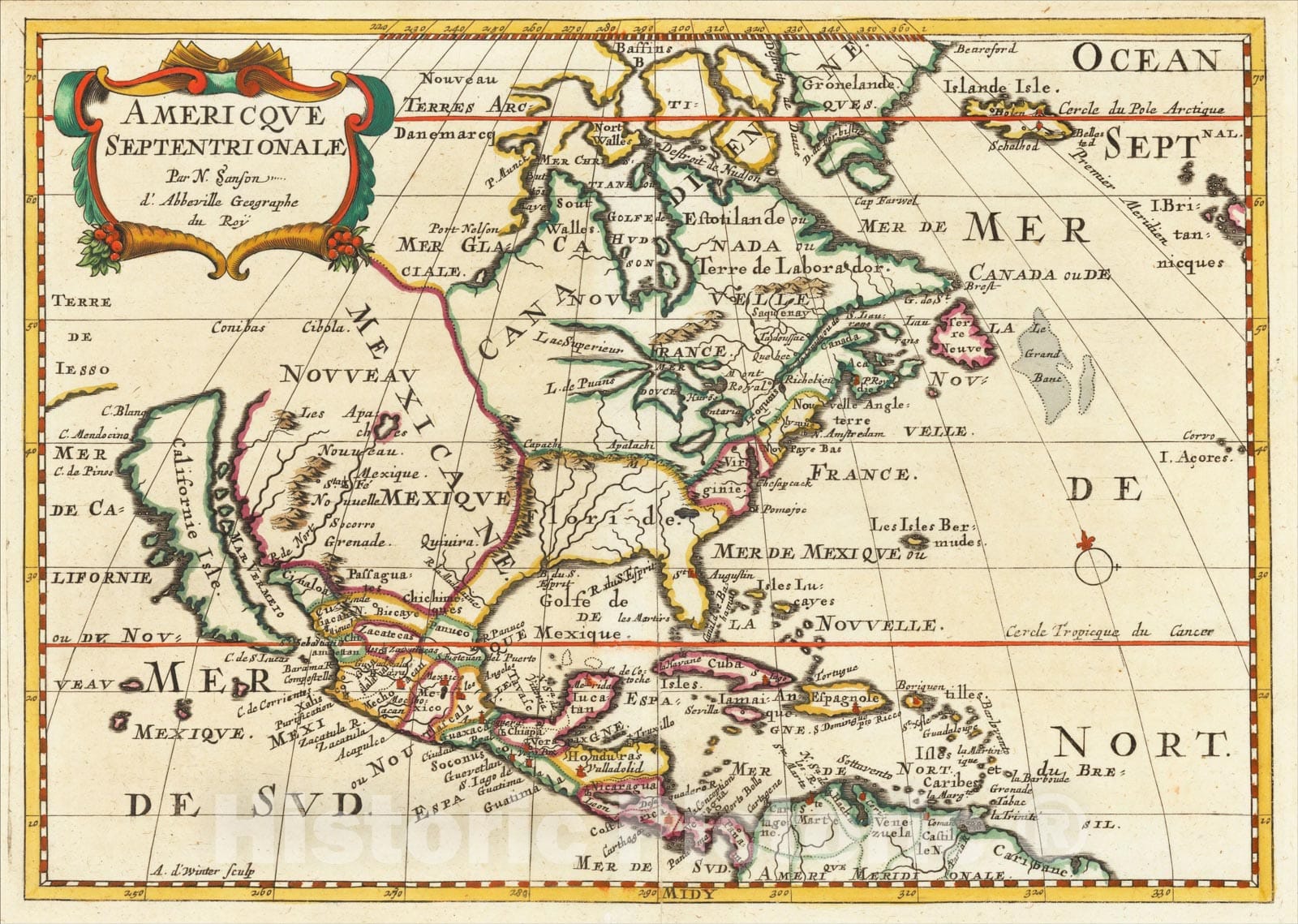 Historic Map : Americque Septentrionale Par N.Sanson, (California as an Island), 1683, Nicolas Sanson, Vintage Wall Art
