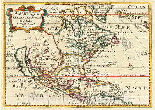 Historic Map : Americque Septentrionale Par N.Sanson, (California as an Island), 1683, Nicolas Sanson, Vintage Wall Art