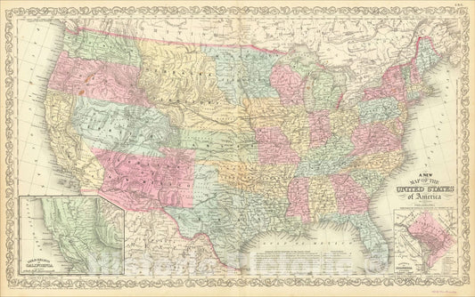 Historic Map : A New Map of the United States of America By J.H. Young, 1857, 1857, Charles Desilver, Vintage Wall Art