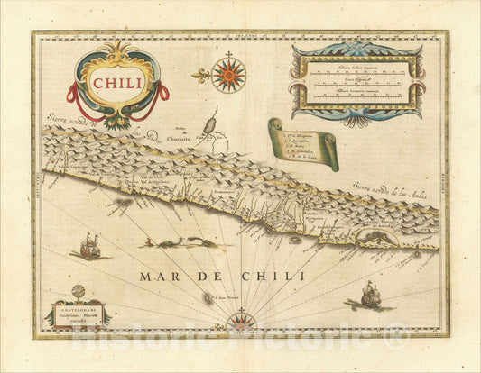 Historic Map : Chili, 1640, Willem Janszoon Blaeu, Vintage Wall Art
