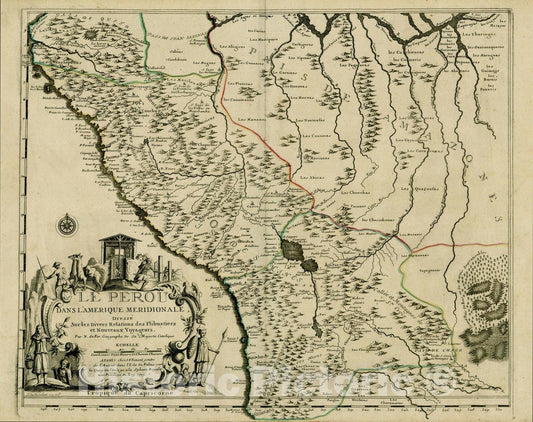 Historic Map : Le Perou Dans L'Amerique Meridionale Dressee Sur les Divers Relations de Flibustiers et Nouveaux Voyageurs, 1719, 1719, Nicolas de Fer, Vintage Wall Art