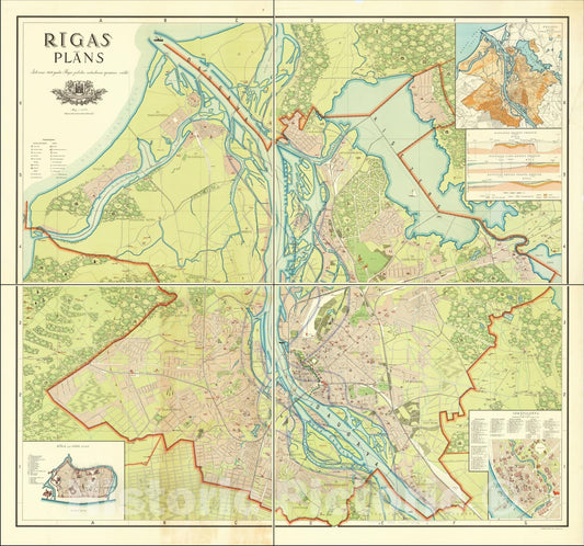 Historic Map : Riga Plan issued in 1937 by the Riga City Real Estate Board, 1937, Riga City Real Estate Board, Vintage Wall Art