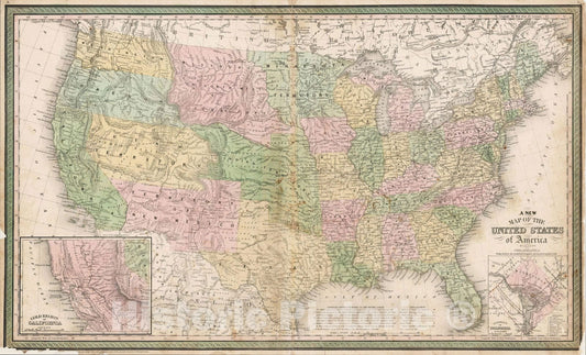Historic Map : A New Map of the United States of America By J.H. Young, 1854, , Vintage Wall Art
