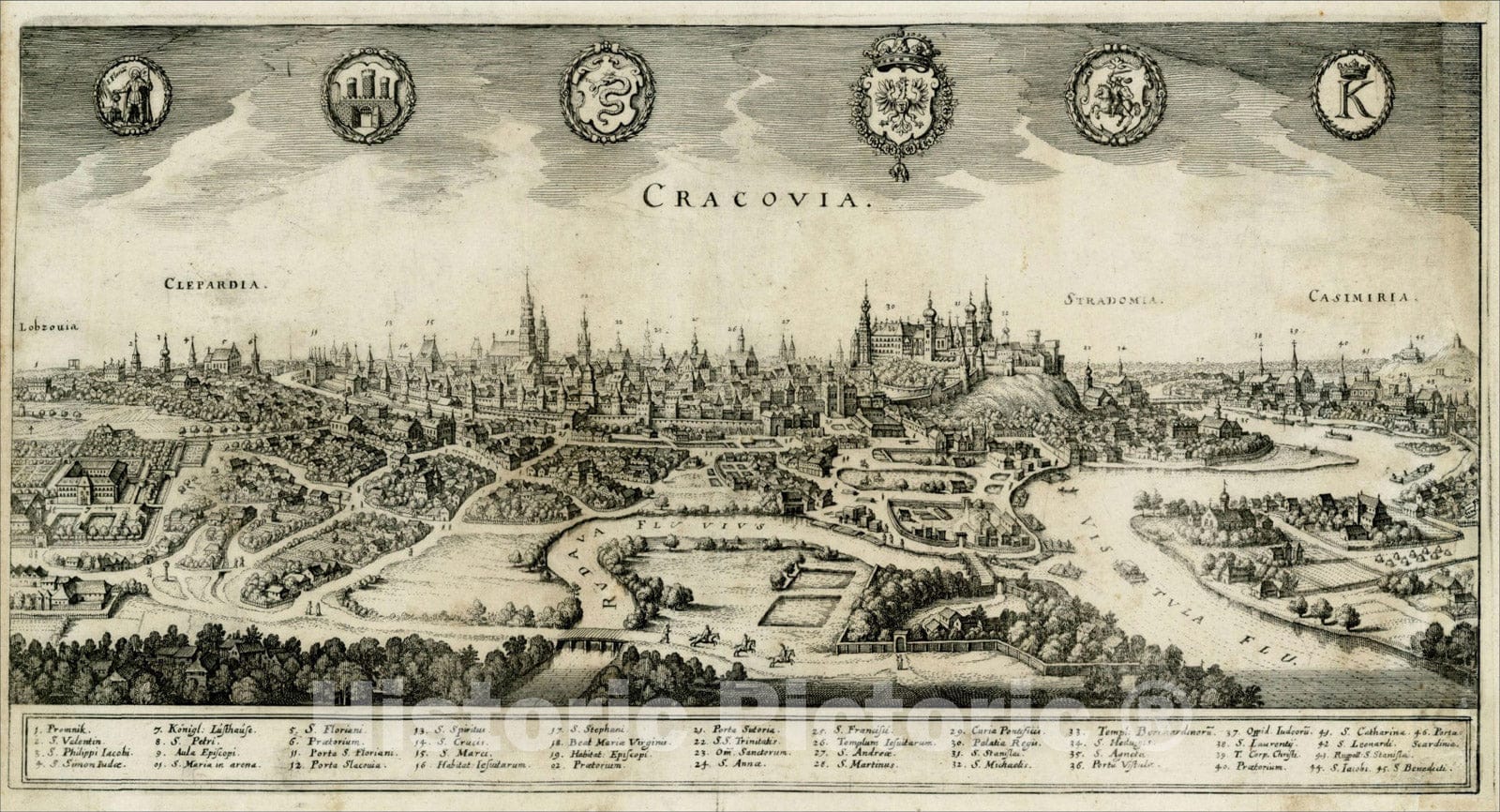 Historic Map : Cracovia, c1640, Matthaus Merian, Vintage Wall Art