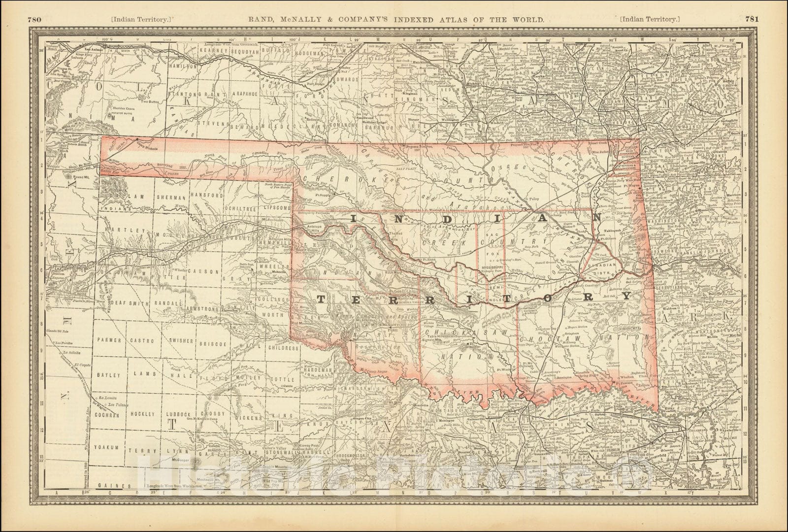 Historic Map : Indian Territory, c1885, Rand McNally & Company, Vintage Wall Art