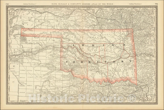 Historic Map : Indian Territory, c1885, Rand McNally & Company, Vintage Wall Art