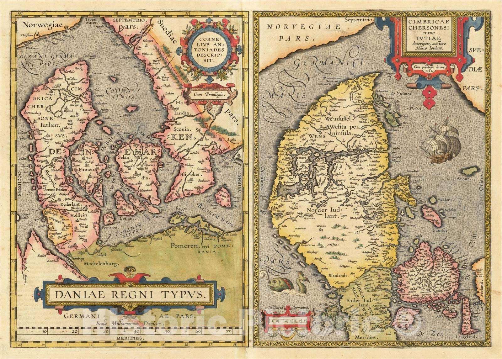 Historic Map : Daniae Regni Typus with Cimbricae Chersonese nunc Iutiae descriptio .., 1603, Abraham Ortelius, Vintage Wall Art