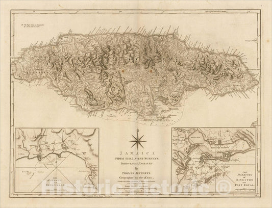 Historic Map : Jamaica from the Latest Surveys; Improved and Engraved by Thomas Jefferys Geographer to the King, 1794, 1794, Laurie & Whittle, Vintage Wall Art