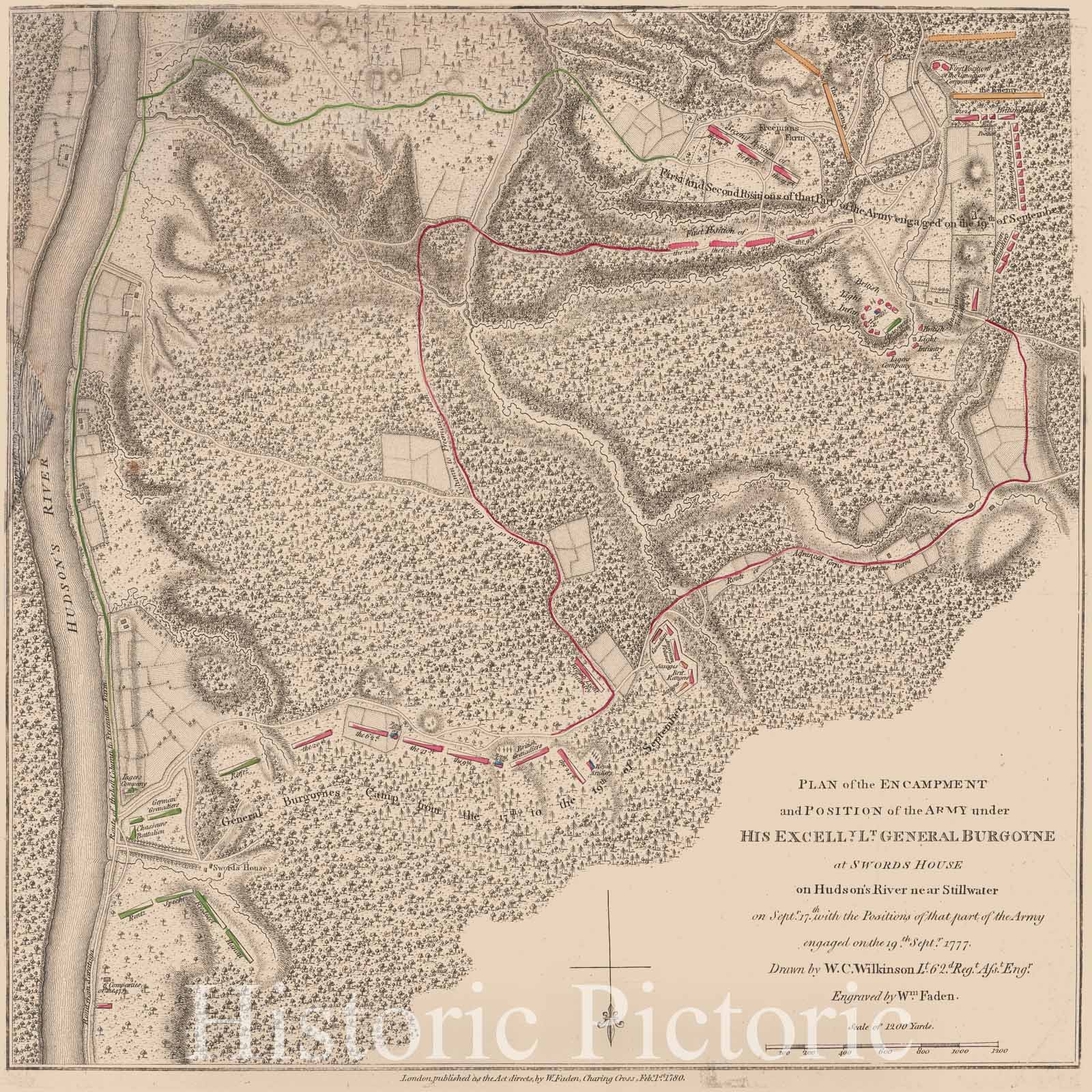Historic Map : Plan of the Battle of Saratoga, 1780, William Faden, Vintage Wall Art