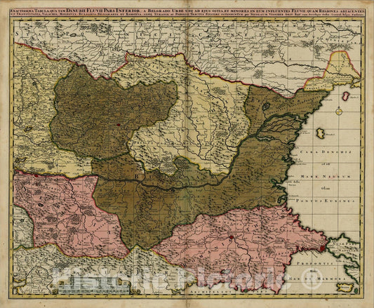Historic Map : Exactissima Tabula qua tam Danubii Fluvii Pars Inferior, a Belgrado Urbe usq ad ejus ostia, et minores in eum influentes, c1700, Vintage Wall Art