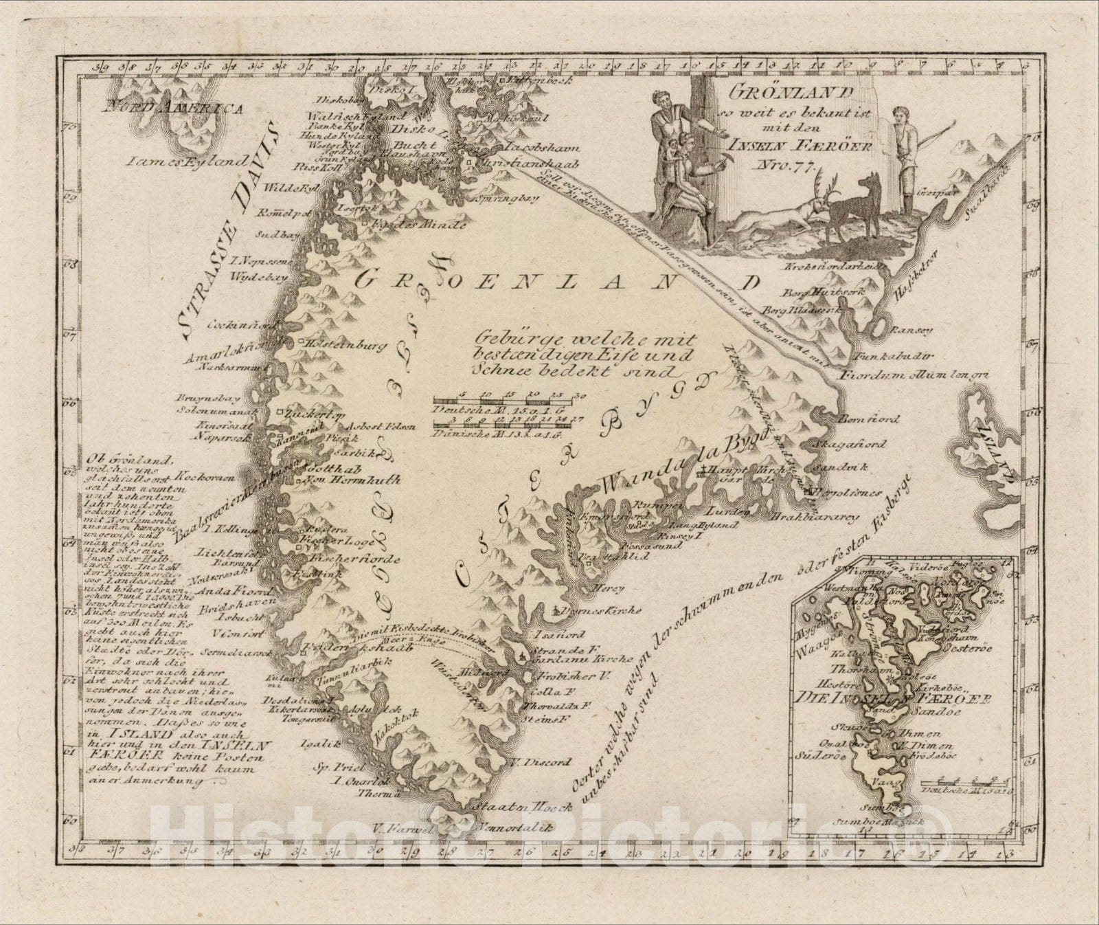 Historic Map : Gronland so weit es bekant is mit der Inseln Faeroer, 1794, Franz Johann Joseph von Reilly, Vintage Wall Art