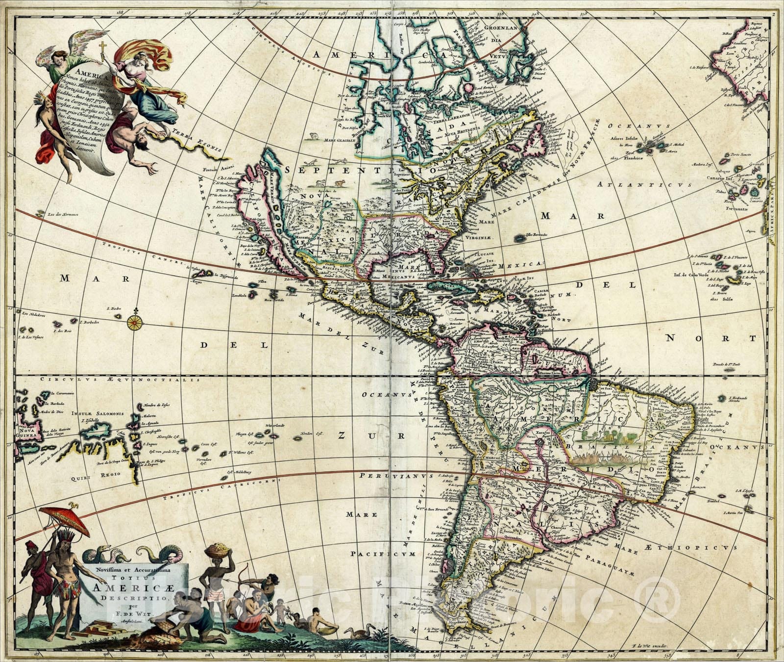 Historic Map : Novissima et Accuratissima Totius Americae Descriptio per F. De Wit, c1688, , Vintage Wall Art