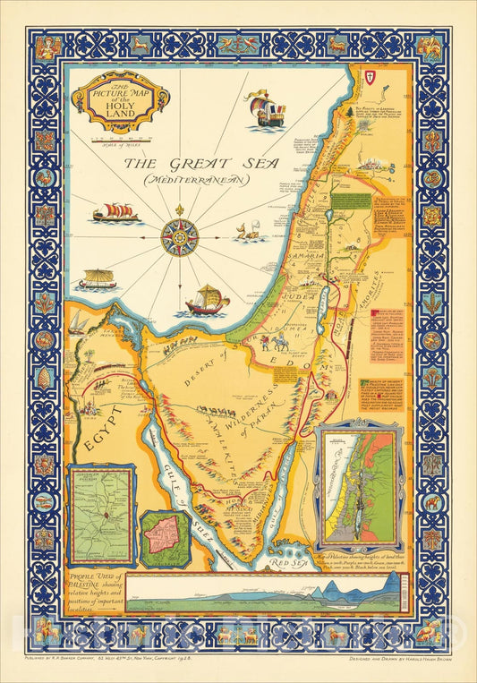 Historic Map : The Picture Map of the Holy Land, 1928, Harold Haven Brown, Vintage Wall Art