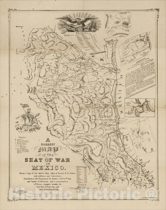 Historic Map : A Correct Map of the Seat of War in Mexico, 1847, , Vintage Wall Art