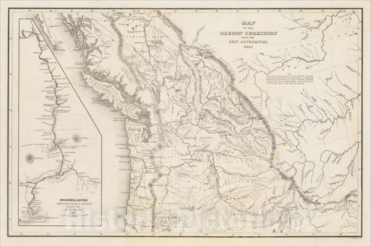 Historic Map : Map of the Oregon Territory From The Best Authorities. 1849, 1849, Charles Wilkes, v1, Vintage Wall Art