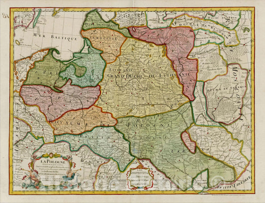 Historic Map : La Pologne Dressee sur cd qu'en ot donne Starovolsk, Beauplan, Hartnoch?, 1780, Philippe Buache, Vintage Wall Art