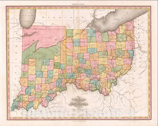 Historic Map : Ohio and Indiana By H.S. Tanner, 1819, Henry Schenk Tanner, Vintage Wall Art