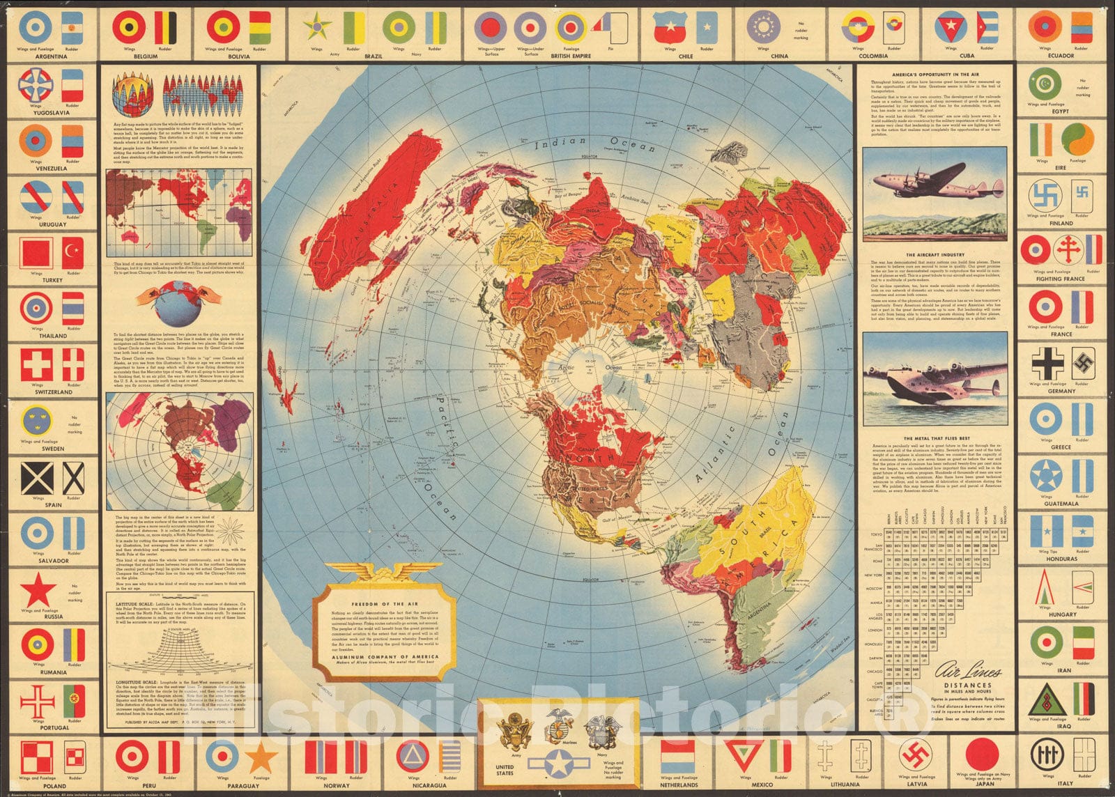 Historic Map : Global Map for Global War and Global Peace, 1943, Alcoa Map Department, v2, Vintage Wall Art