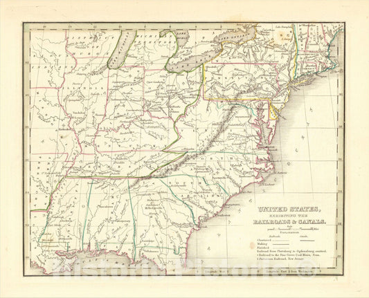 Historic Map : United States, Exhibiting the Railroads and Canals, 1835, Thomas Gamaliel Bradford, Vintage Wall Art