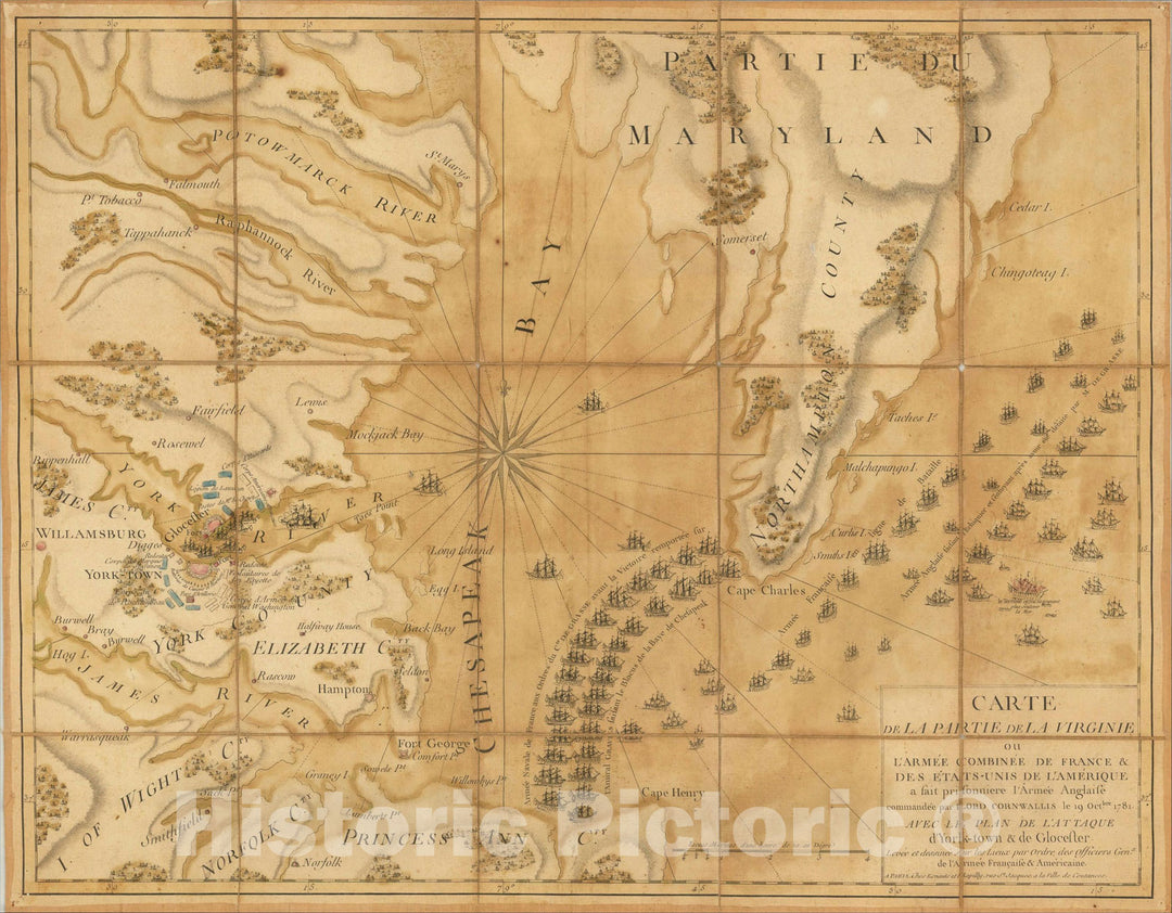 Historic Map : Carte de la Partie de la Virginia ou L?Armee Combinee de France & Des Etats-Unis de L?Amerique a fait prisonniere, c1782, Jacques Esnauts, Vintage Wall Art