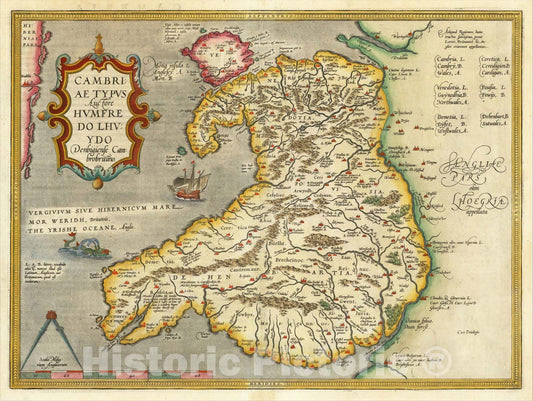 Historic Map : Cambriae Typus Auctore Humfredo Lhuydo , 1603, Abraham Ortelius, Vintage Wall Art