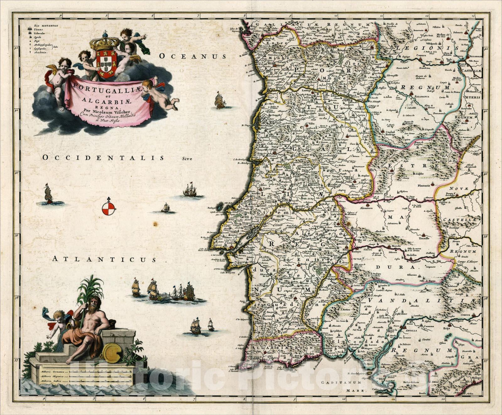 Historic Map : Portuglliae et Albarbiae Regna, c1688, , Vintage Wall Art