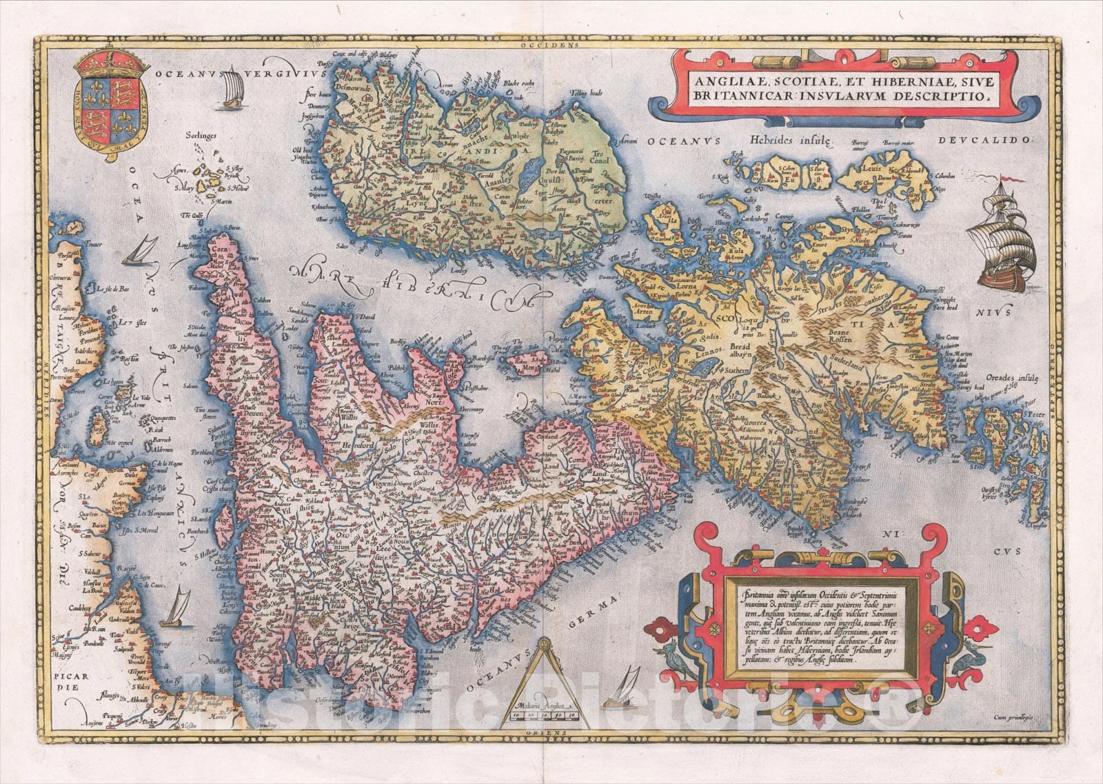 Historic Map : Angliae, Scotiae, Et Hiberniae Sive Britannicae Insularum Descriptio, 1574, Abraham Ortelius, Vintage Wall Art