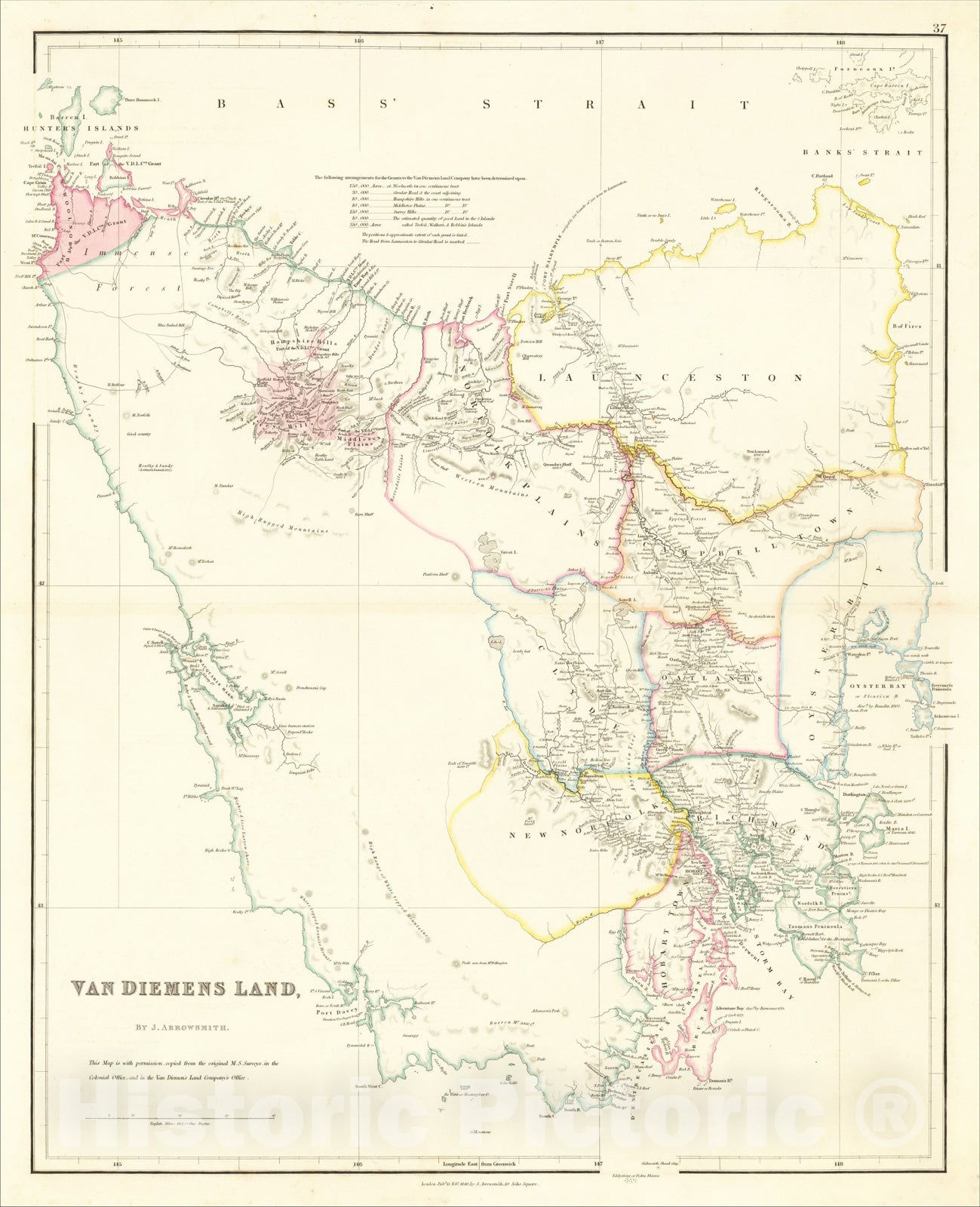 Historic Map : Van Diemens Land, 1842, John Arrowsmith, Vintage Wall Art