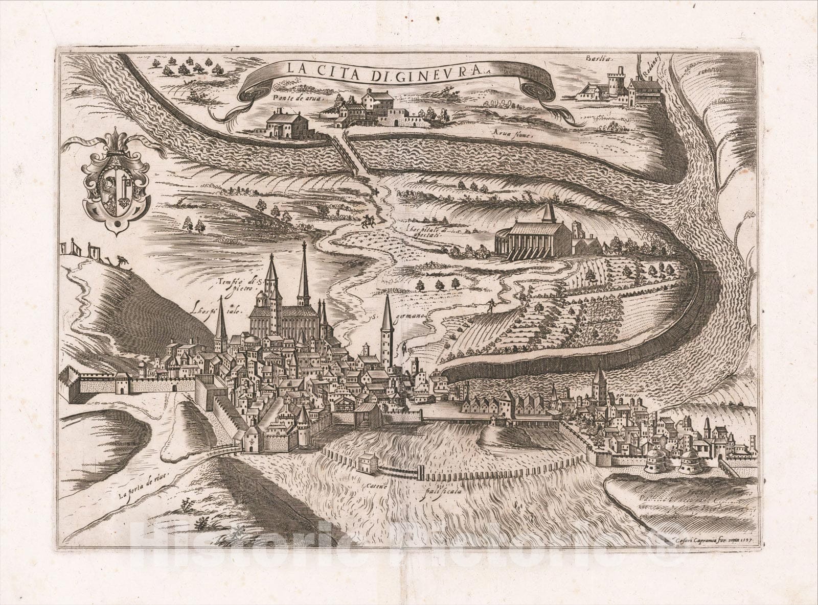 Historic Map : [Geneva] La Cita di Ginevra, 1597, Cesari Capranica, Vintage Wall Art