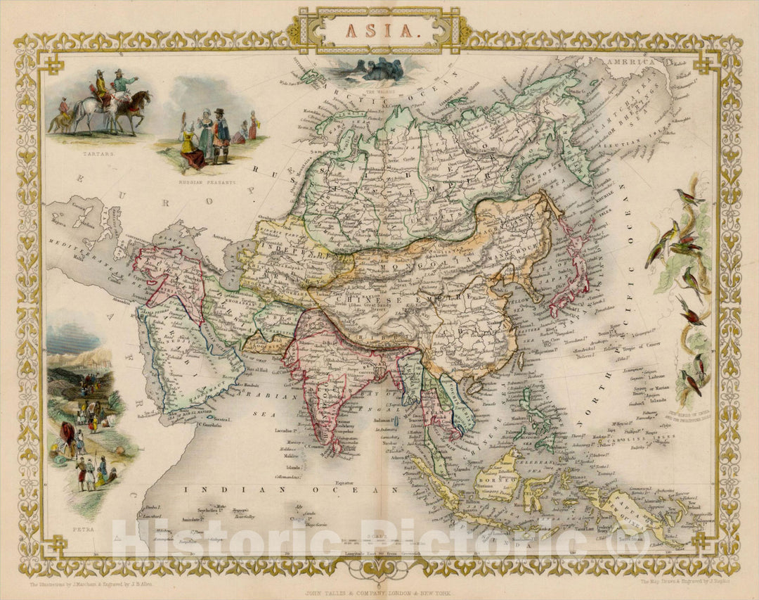 Historic Map : Asia, 1851, John Tallis, v2, Vintage Wall Art