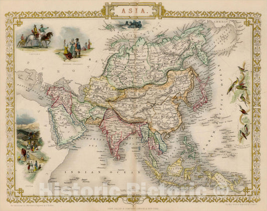 Historic Map : Asia, 1851, John Tallis, v2, Vintage Wall Art