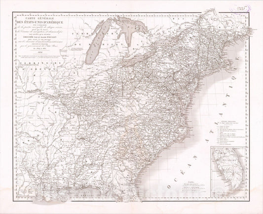 Historic Map : Carte Generale des Etats-Unis D'Amerique, 1834, Guillaume-Tell Poussin, Vintage Wall Art