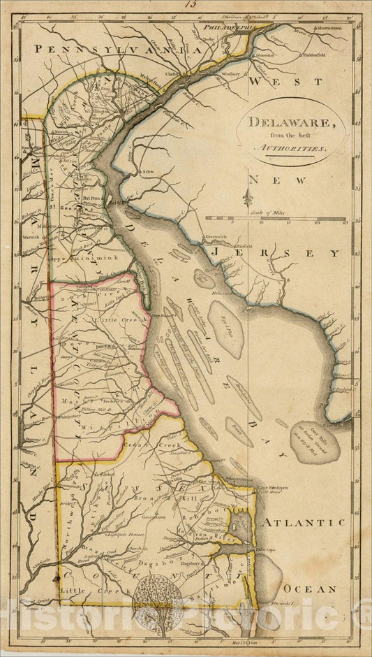 Historic Map : Delaware from the Best Authorities?, 1814, Mathew Carey, v2, Vintage Wall Art