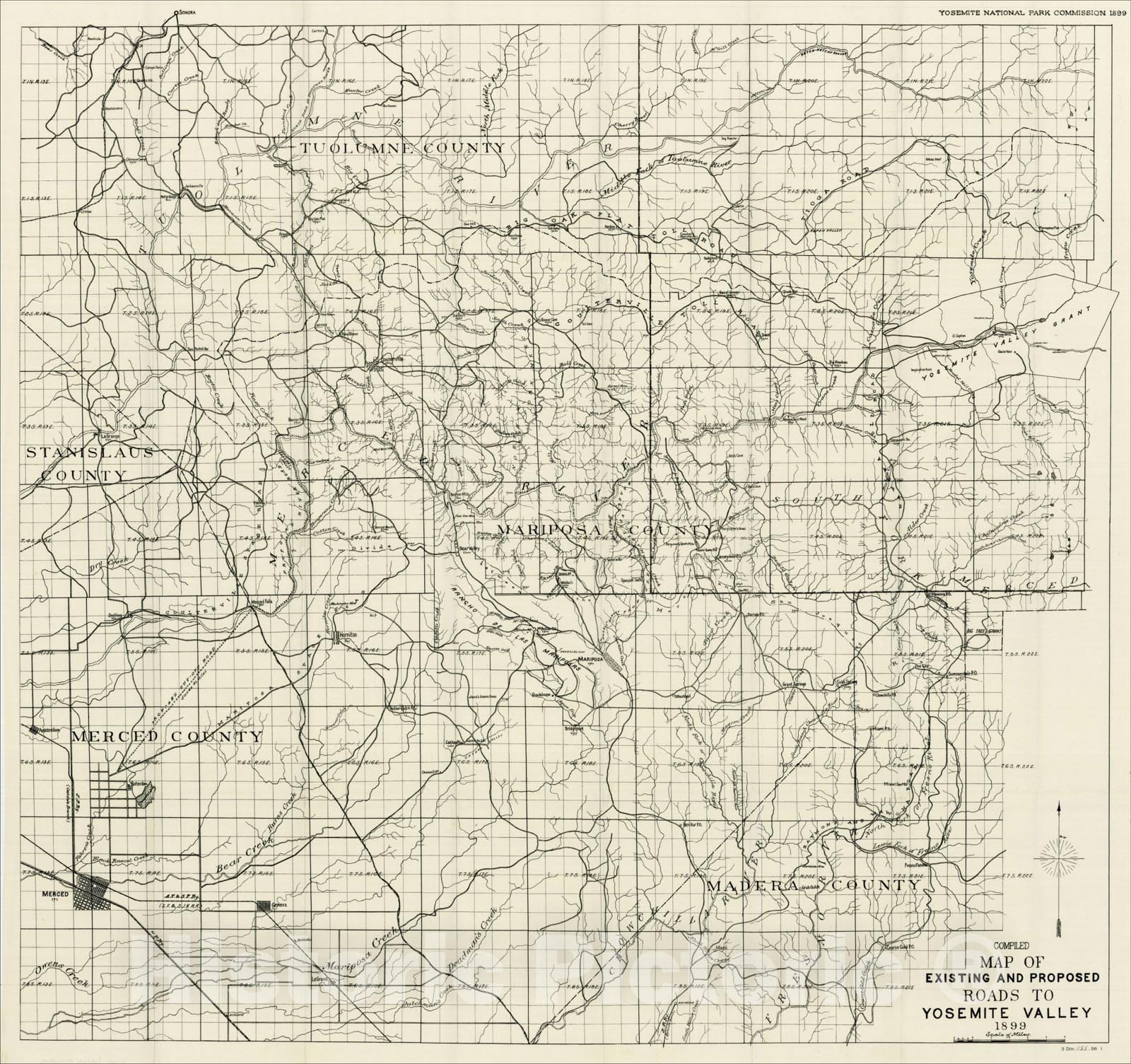 Historic Map : 1899, Yosemite National Park Commission, Vintage Wall Art