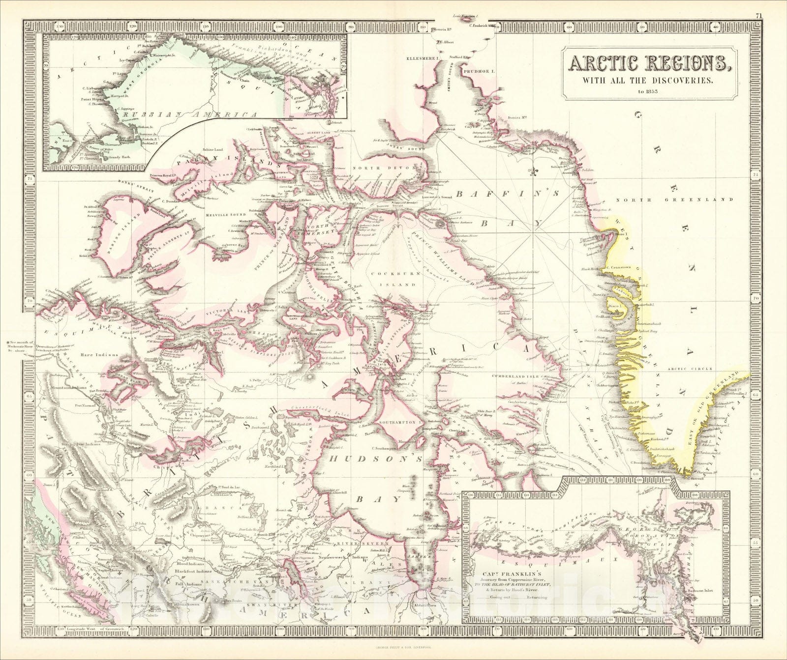 Historic Map : Arctic Regions, With All The Discoveries., c1855, George Philip & Son, Vintage Wall Art