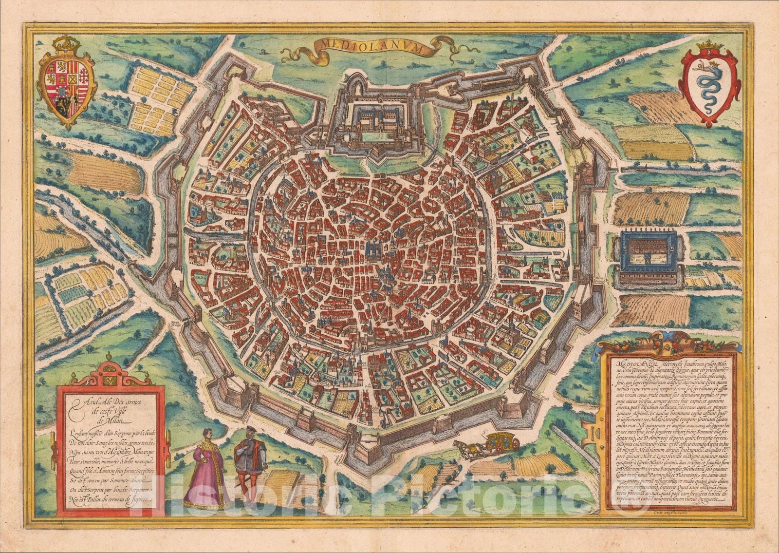 Historic Map : Mediolanum, 1572, Georg Braun, Vintage Wall Art