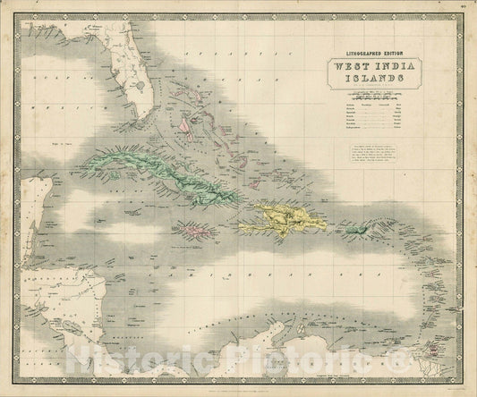 Historic Map : West India Islands, 1846, W. & A.K. Johnston, Vintage Wall Art
