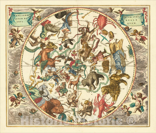 Historic Map : Haemisphaerium Stellatum Boreale Antiquum, 1684, Andreas Cellarius, Vintage Wall Art