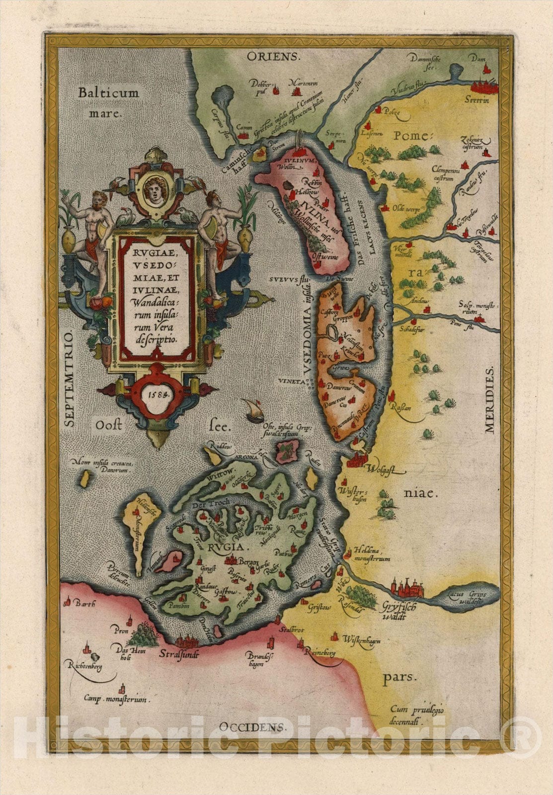 Historic Map : Rugiae Usedomiae et Iulinae Wandalicarum insularum Vera descrtiptio, 1584, 1584, Abraham Ortelius, v1, Vintage Wall Art