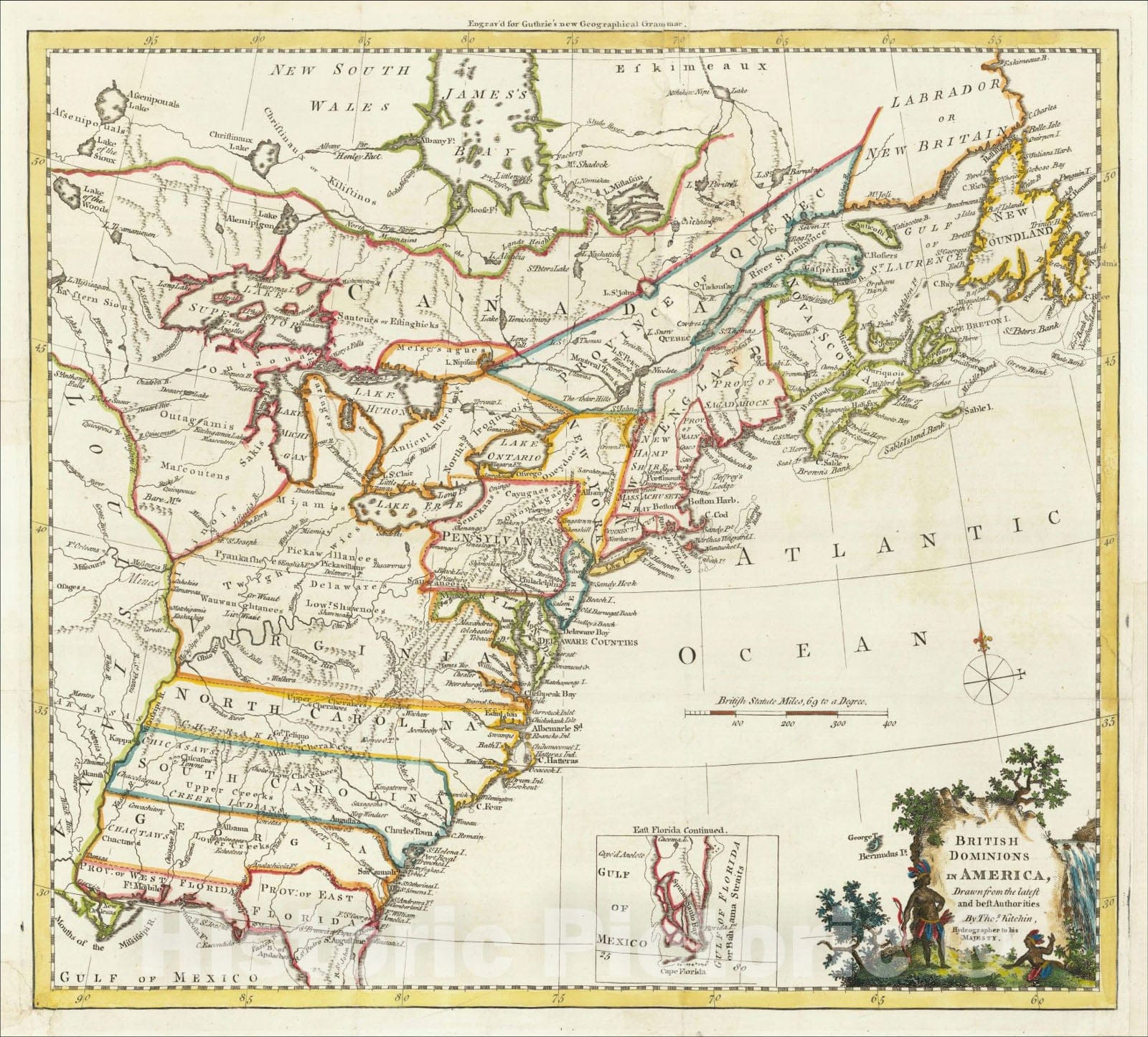 Historic Map : British Dominions In America, Drawn from the latest and best Authorities By Thos. Kitchin, Hydrographer to his Majesty, 1782, Thomas Kitchin, v1, Vintage Wall Art