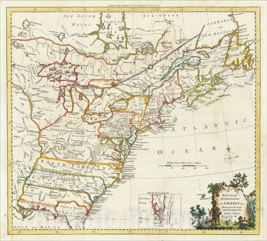 Historic Map : British Dominions In America, Drawn from the latest and best Authorities By Thos. Kitchin, Hydrographer to his Majesty, 1782, Thomas Kitchin, v1, Vintage Wall Art