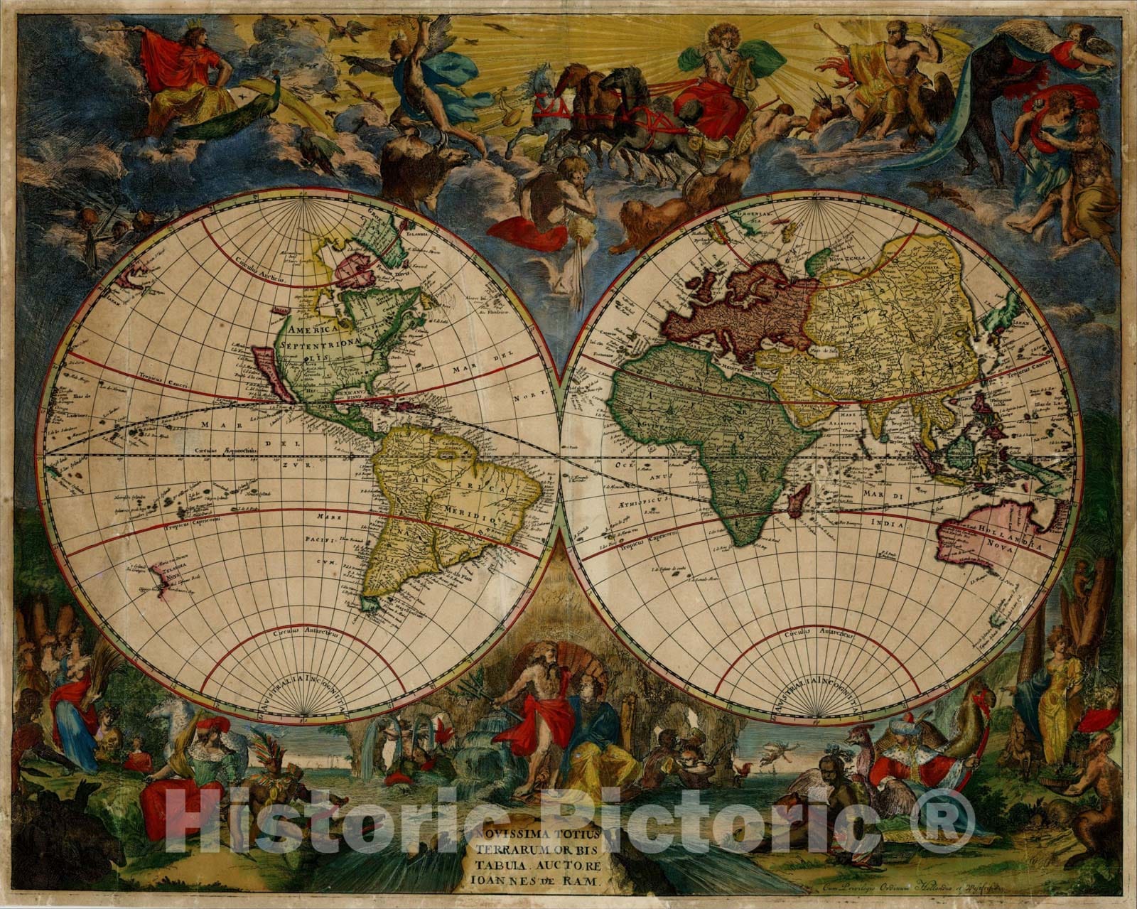 Historic Map : Novissima Totius Terrarum Orbis Tabula Auctore Ioanned De Ram, 1683, Johannes De Ram, Vintage Wall Art