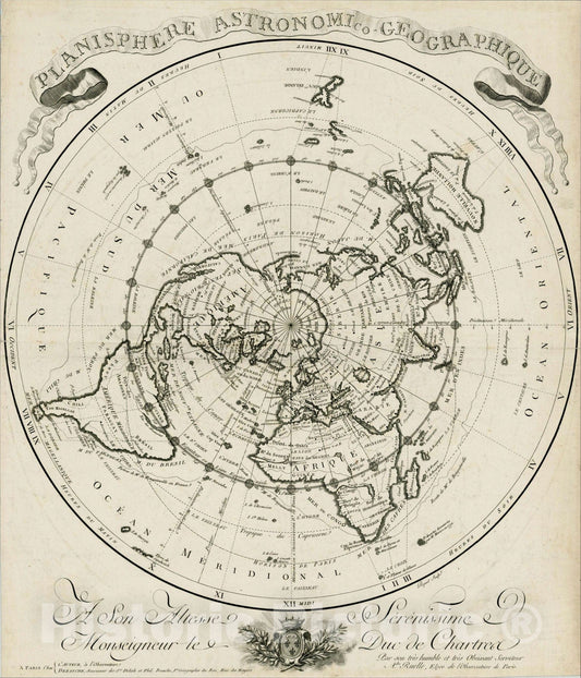 Historic Map : Planisphere Astronomico-Geographique, 1775, Jean-Claude Dezauche, Vintage Wall Art