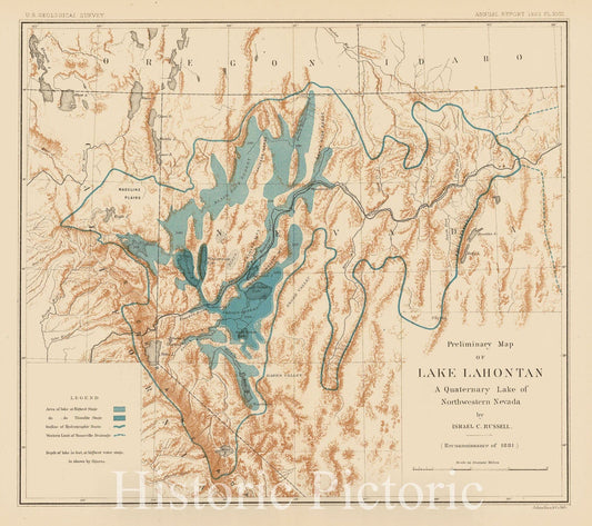 Lake Lahontan - Geological Survey Map, 1882 | Historical Geologic Print