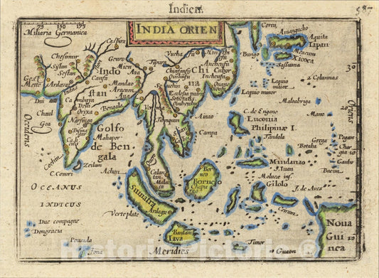 Historic Map : India Orien, c1598, Petrus Bertius, Vintage Wall Art