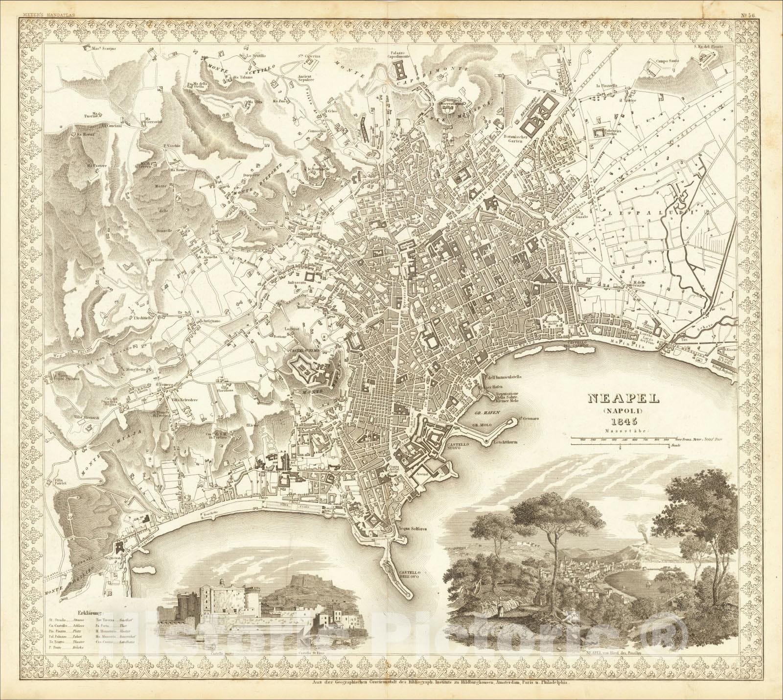 Historic Map : Neapel (Napoli) 1845, 1845, Joseph Meyer, Vintage Wall Art