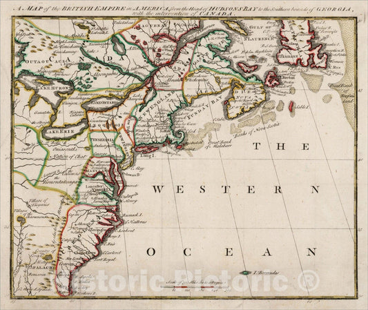 Historic Map : British Empire in America, from the Head of Hudson Bay to the Southern Bounds of Georgia, 1750, Owen's Magazine of Magazines, Vintage Wall Art
