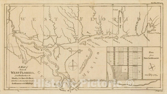 Historic Map : A Map of Part of West Florida from Pensacola to the Mouth of the Iberville River, 1772, Gentleman's Magazine, v3, Vintage Wall Art