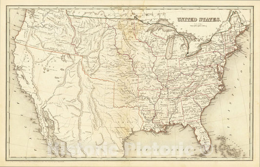 Historic Map : United States, 1838, Thomas Gamaliel Bradford, v2, Vintage Wall Art
